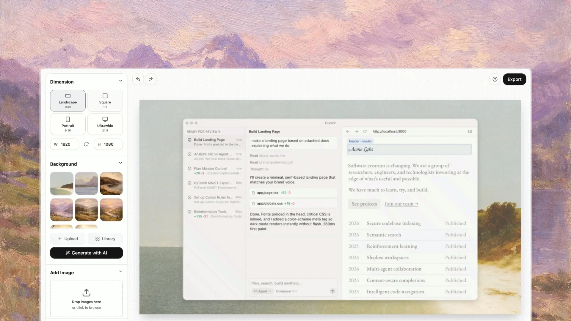 AI-generated background with dashboard mockup